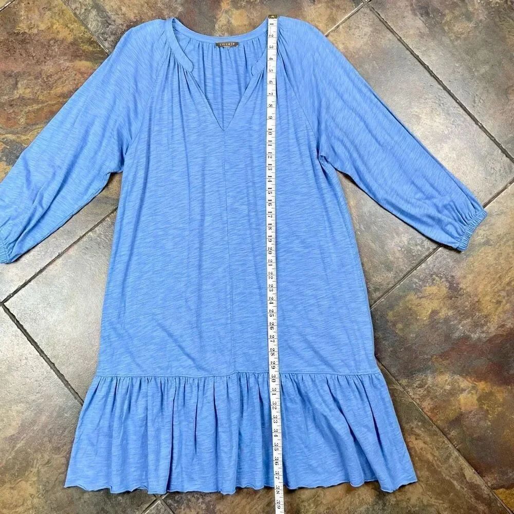 Lilla P Blue Raglan Long Sleeve V-Neck Ruffle Mini Dress - Picture 6 of 8